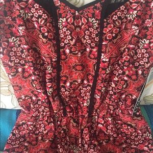 Xoxo red floral & lace romper